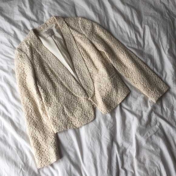 LOFT Cream Crochet Lace Blazer - Picture 4 of 12